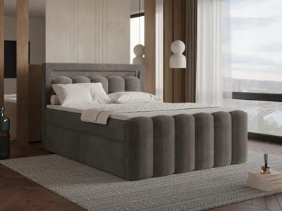 Obrázek produktu pro Chilly Möbel Design Postel Luméra Duo - Komfortní boxspringová postel se zásuvkami, LED osvětlením, matrací a topperem 180x200 cm / 4 zásuvky / H2 / Monte / Hnědá