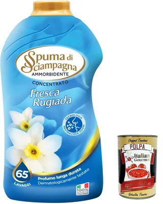 Produktbild von 6x Spuma di Sciampagna Konzentrierter Weichspüler Fresca Rugiada 65 Wäschen 1300ml + Italian Gourmet polpa 400g