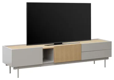 Produktbild von home24 TV-lowboard - Echtholzfurnier - Hellgrau / Eiche