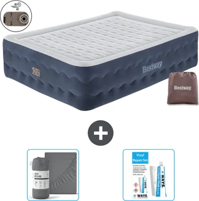 Zdjęcie produktu dla Materac dmuchany Bestway - 2-osobowy - 152 x 203 x 51 cm - Niebieski - Akcesoria w zestawie