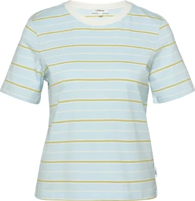Produktbild von s.Oliver Damen Jersey T-Shirt gestreift, verkürzter Schnitt, mit Logo, Blau Gr. 36