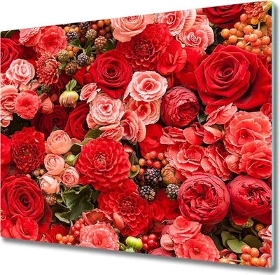 Produktbild von Glas Herdabdeckplatte 60x52 cm Spritzschutz Glasabdeckplatte Schneidebrett Rote Blumen
