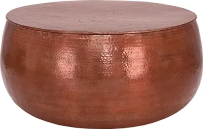 Produktbild von WOMO-DESIGN Couchtisch, Ø90x45 cm, Kupfer, Hammerschlag-Optik, Handgefertigter Beistelltisch, Orientalischer Wohnzimmertisch und Esstisch in einem