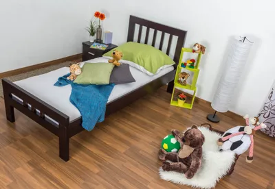 Produktbild von Kinderbett / Jugendbett "Easy Premium Line" K8, Buche Vollholz massiv schokobraun lackiert - Liegefläche: 90 x 190 cm