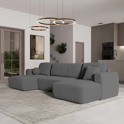 Produktbild von Masseno Ecksofa SENTUM P mit Schlaffunktion U-Form, Sofa mit Bettkasten, Wohnzimmersofa, Couch, Soffa, Bettsofa, Couchgarnitur- Grau, POSO 60