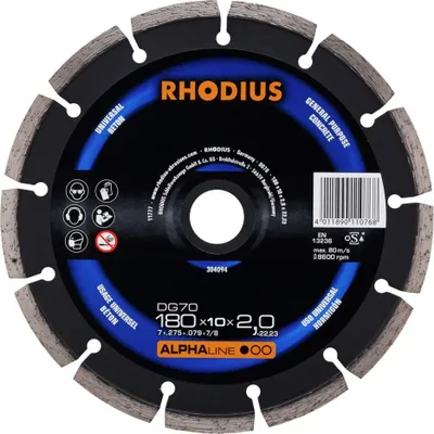 Image de Rhodius 304094 DG70 Diamond cutting disc Diameter 180 mm Bore diameter 22.23 mm Concrete 1 pc(s)
