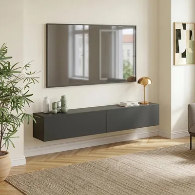 Immagine prodotto di Mobile pensile «Evaton» con 2 ante a ribalta, 180 x 32 x 30 cm, grigio scuro opaco