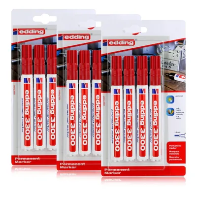 Produktbild von edding 3300 Permanent Marker 4er rot Spitze 1-5mm wasserfest (3er Pack)