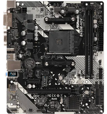 Zdjęcie produktu dla Asrock B450M-HDV R4.0, AMD, Socket AM4, AMD Athlon, AMD Ryzen 2000 Series, AMD Ryzen 3000 Series, DDR4-SDRAM, 32 GB, DIMM