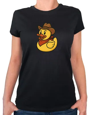 Produktbild von Huuraa Damen T-Shirt Quietscheente Cowboy Gummiente Wilder Westen M Black Bio Baumwolle Fairtrade Damenshirt Geschenkidee