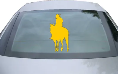 Produktbild von Indigos UG - Aufkleber Heckscheibe & Motorklappe DE2568 - gold - 600x311 mm - Cowboy Reiter - Auto Scheiben Fenster Heckklappe Tuning Racing JDM - Die cut