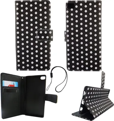 Produktbild von Handyhülle Tasche für Handy Huawei P8 Polka Dot Schwarz Weiss