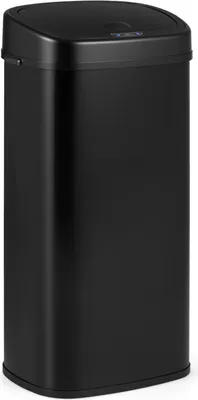 A black, rectangular sensor trash can with a black lid.