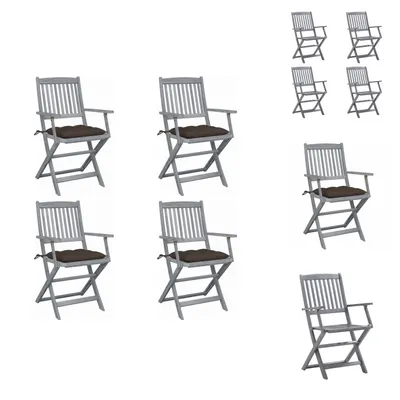 Immagine prodotto di vidaXL Sedie da giardino pieghevoli 4 pezzi con cuscino in legno massiccio di acacia - Sedie da giardino
