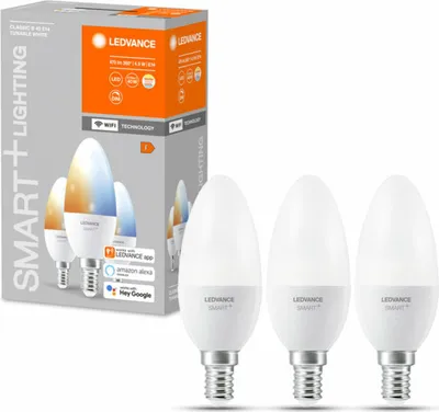 Produktbild von Ledvance Smarte LED-Lampe mit WiFi Technologie, Sockel E14, Dimmbar, Lichtfarbe änderbar (2700-6500K), ersetzt Glühlampen mit 40W, SMART+ WiFi Candle Tunable White, 3er-Pack