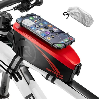 Produktbild von ROCKBROS Fahrrad Rahmentasche Wasserdicht Lenkertasche Handyhalterung mit Regenschutz rot
