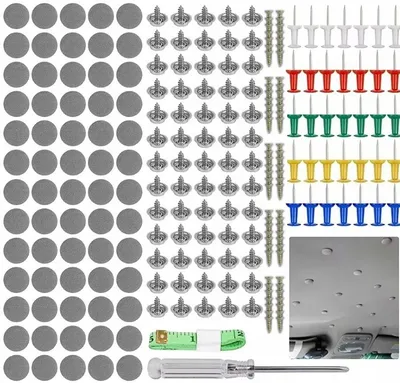 Zdjęcie produktu dla Zestaw naprawczy Dionizos do podsufitek samochodowych - 70-częściowy zestaw do renowacji i naprawy podsufitki samochodowej - Łatwy montaż i długotrwałe mocowanie