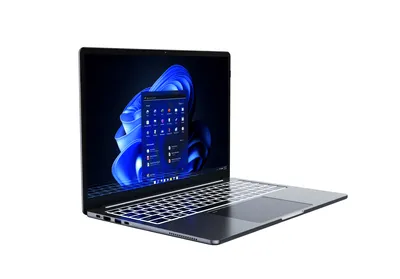 A laptop is shown from a three-quarter angle against a white background.