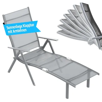 Produktbild von Arvioo Sonnenliege Klappbar, Gartenliege Wetterfest, Liegestuhl Relaxliege mit Verstellbarer Rückenlehne, 150kg belastbar, Gartenstuhl, Grau