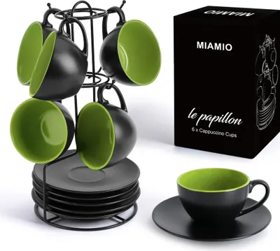 Produktbild von MIAMIO - Cappuccinotassen Set, Cappuccino Tassen  Le Papillon Kollektion (Innen Grün)