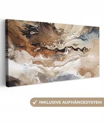 Produktbild von MuchoWow® - Leinwandbilder - Abstrakt - Kunst - Farbe - Beige - Modern, Wandbild, Wanddeko Bilder Wohnzimmer, 40x20 cm