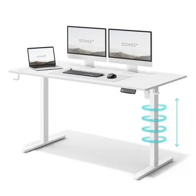 Produktbild von SENSE7 Nojo Höhenverstellbarer Schreibtisch 140x70 cm Elektrisch Weiß Gaming Tisch Computertisch Standing Desk Memory Funktion Kabelmanagement Büro
