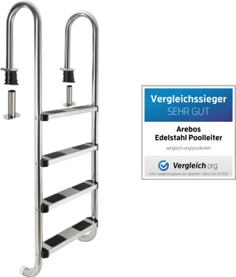 Produktbild von AREBOS Edelstahl Poolleiter, mit Antirutschpads auf den Sprossen, Einstiegsleiter Silber, Einbauleiter 4 Stufen Poolleitern & Pooltreppen