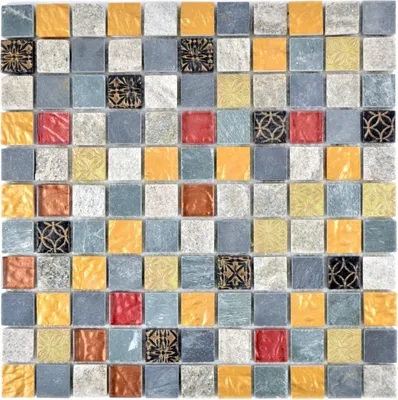 Produktbild von Mosaikfliese Transluzent grau schwarz Glasmosaik Crystal Stein grau schwarz gold MOS83-0207