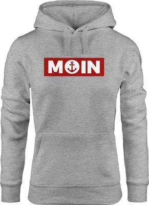 Produktbild von Hoodie Damen Moin norddeutsch Morgen Anker Print Aufdruck Kapuzen-Pullover Frauen Fashion Streetstyle Neverless® grau XL