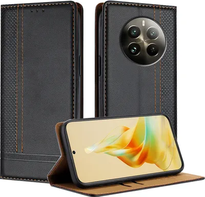 Obrázek produktu pro Pouzdro na mobilní telefon pro Realme 12 Pro kožené flipové ochranné pouzdro s funkcí stojánku černé