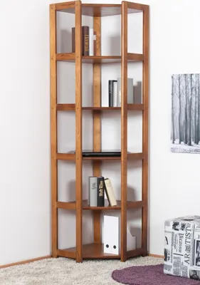 Produktbild von Regal / Eckregal Kiefer massiv Vollholz Eichefarben Rustikal Junco 58 - Abmessungen: 200 x 71 x 54 cm (H x B x T)