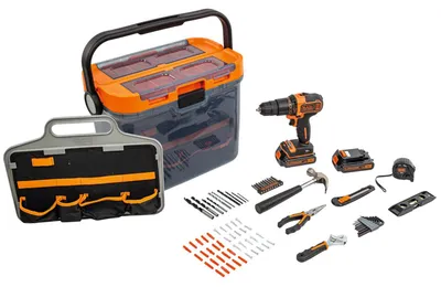 Immagine prodotto di KIT BRICO: trapano 18V BLACK+DEKKER - con 2 batterie da 1,5Ah, 6 utensili, 60 accessori, 12 chiavi e scatola - BCKSB04-QW