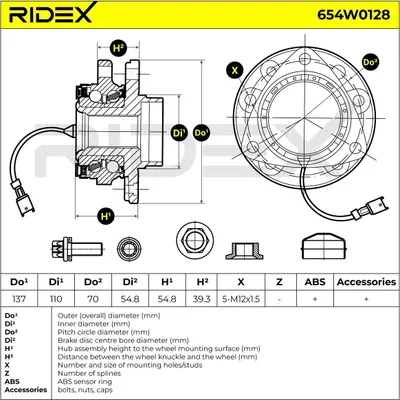 Produktbild von RIDEX Radlagersatz Vorne für OPEL Vectra C Caravan (Z02) 654W0128