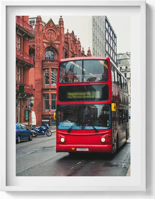 Produktbild von Bus in Birmingham Vereinigtes Königreich– Wandbild mit Rahmen – Gerahmtes Bild  – Wanddekoration – 60x80 cm –  Weiß Rahmen