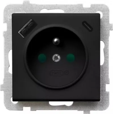 Immagine prodotto di Ospel Sonata GP-1RZPUSBAC/m/33 nero metallizzato Presa singola con messa a terra e coperchio di protezione per caricatore USB A+C