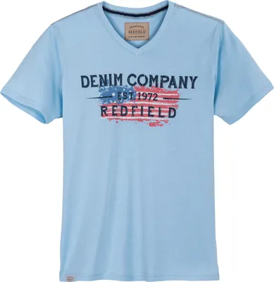 Produktbild von Redfield XXL V-Neck T-Shirt hellblau Vintgeprint
