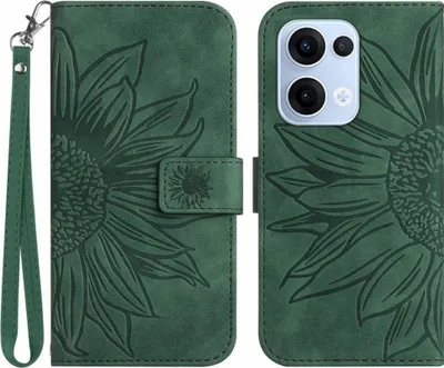 Produktbild von OPPO Reno13 5G Hülle - Coverup Sonnenblume Klapphülle mit Schlüsselband - Grün