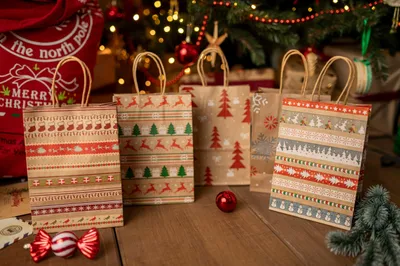 Produktbild von Allbag Weihnachtstasche Geschenktüte 21x11x27 cm Kraftpapier 5er-Set