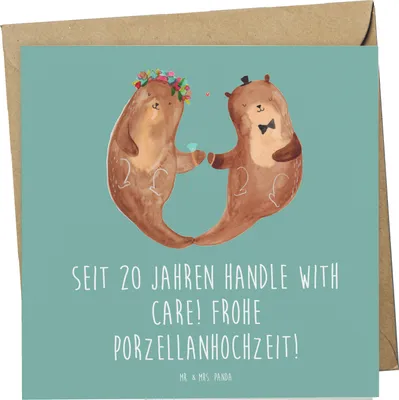 Produktbild von Mr. & Mrs. Panda Klappkarte 20. Hochzeitstag Porzellanhochzeit - Meeresbrise - Geschenk, Geschenke, doppelkarte, Ehepartner, Zweisamkeit, Heiraten, Jubiläum Spruch, Liebe