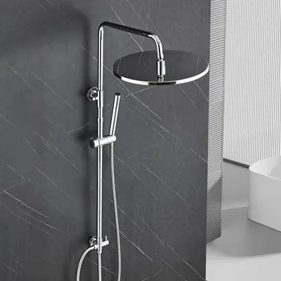 Immagine prodotto di Sistema doccia JOHO in acciaio inossidabile senza rubinetteria, set doccia a pioggia cromato a risparmio idrico, asta doccia regolabile in altezza da 74 a 114 cm, soffione da 30 cm