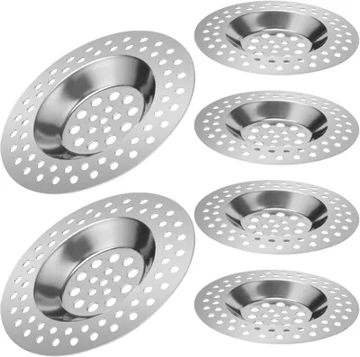 Imagen del producto de Acero inoxidable - 7 x 0-7 cm - Colador de alta calidad para lavabos, fregaderos, lavaplatos, lavamanos en cocina y baño, y colador para el cabello en la ducha