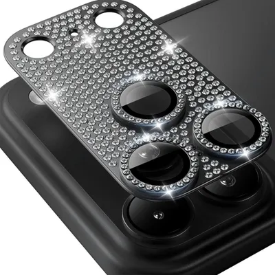 Obrázok produktu pre Ochranné sklo na fotoaparát pre Apple iPhone 17 Pro Max, kovové s diamantovým vzorom, čierne
