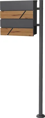 Zdjęcie produktu dla Skrzynka na listy ML-Design z przegrodą na gazety, 37x37x11 cm, antracyt/drewno, z podstawką
