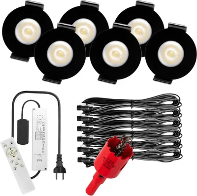 Produktbild von S-Polylight PREMIUM Mini LED- Einbauspots Kaltweiß 6.000K, Smart, Smarthome, App, Alexa, DIMMBAR, IP65, FUNK 3W LED Einbaustrahler Terrassenüberdachung, Terrassenbeleuchtung, Bad, Sauna, LED Spots mit Fernbedienung (SCHWARZ, 6x SMARTHOME LED-SET)