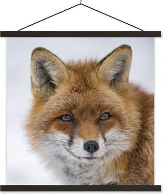 Produktbild von MuchoWow® Textilposter Fuchs - Porträt - Schnee 90x90 cm mit schwarzem Rahmen - Magnetisches