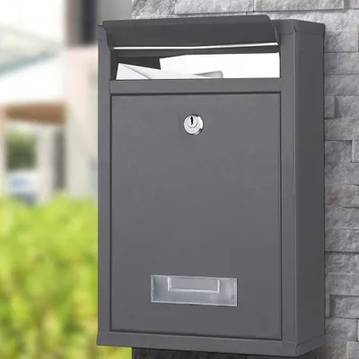 Image de Boîte aux lettres murale en acier galvanisé de couleur anthracite, avec serrure et judas