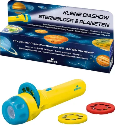 Zdjęcie produktu dla Moses 38057 Mała latarka do rzutnika slajdów dla dzieci, z 8 planetami i 16 znanymi konstelacjami, kolorowa, średnia