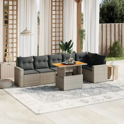 Produktbild von Möbel 7-tlg. Garten-Sofagarnitur mit Kissen Grau Poly Rattan - Sitzgruppe 3271326