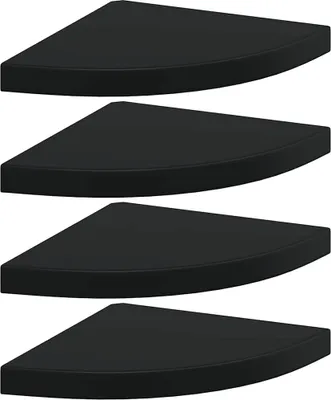 Four black corner shelves are stacked on a white background.