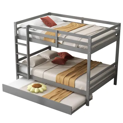 Produktbild von Etagenbett mit Lattenrost und Gästebett, 140x200 cm, Kinderbett mit Leiter und Rausfallschutz, Jugendbett